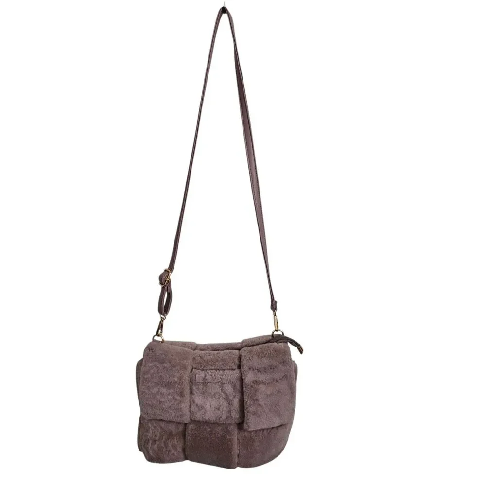 Anthropologie Fuzzy Woven Crossbody Bag Pink Faux‎ Fur Removable Straps Clutch